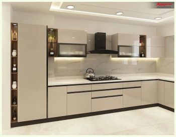 L Shaped Modular Kitchen Design Types L-shaped Hardware Brand Customized Cabinet Material BWP Plywood Countertop Material - Ashashree Enterprise - India
