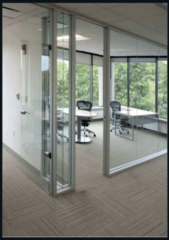 Glass Office Partition Color Grey Height 9 Feet Material Glass Glass Type 8mm T Features slimline Design FIX with Door and - JMD Windows - India