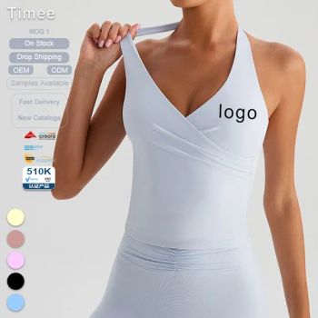 Wholesale Gathering Yoga Bras with Breast Pads Wearing Tank Tops V-Neck Straps and Halter Tops - Xiamen Timee Garment Co., Ltd. - China