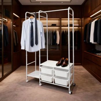 Mobile Coat Rack with Hanging Bar & Fabric Bins for Home Wardrobe Use - Hebei Booming Furnishings Co., Ltd - China