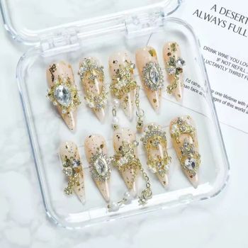 New Y2K Handmade Acrylic Gold Beads Luxury Rhinestone Nail Wholesale Artificial Nails - Pingxiang Yoken Import & Export Trading Co., Ltd. - China