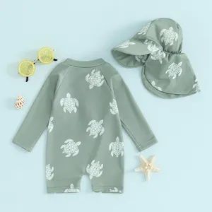 Toddler Infant Baby Boys Swimsuit Kids Rash Guard One Piece Newborn Zipper Bathing Suit Swimwear with Hat - Guangzhou Fujia Energy Technology Co., Ltd - China