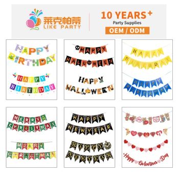 Customize Happy Birthday Banners Print Paper Flags Colorful for Birthday Decoration Party - Baoding Likeparty Trading Co., Ltd. - China