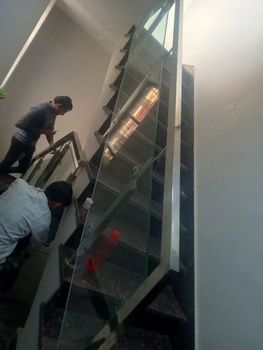 Satin Stainless Steel Glass Railing (12mm Clear) Finish Satin Glass Design Clear Glass Thickness 12mm Material Stainless - F Z Steel Fabrication Works - India