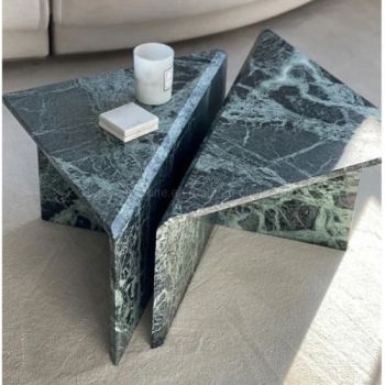 Verde Apli Green Marble Pedestal Side Table Base Double Layers High Low White Marble Nesting Coffee Table - Quanzhou Tianyuan Stone Co., Ltd. - China