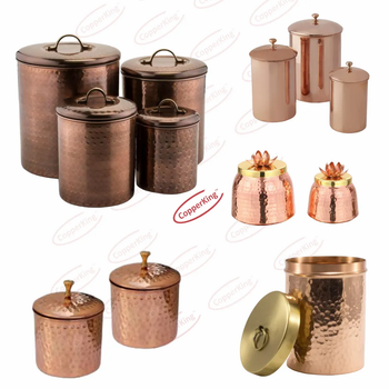 Cylindrical Copper Brass Storage Containers Color Copper Pattern Plain Material Copper Brand CopperKing Shape - CopperKing Homee India Private Limited - India