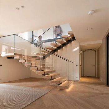 Modern Indoor Mono Stringer Customized Villa Straight Stairs White Oak Steel Wood Stairs - Shenzhen Redee Construction Co., Ltd. - China