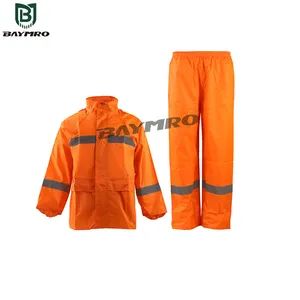 Orange High Visibility Reflective Waterproof Breathable Rainwear Nylon PVC Raincoat Suit - Baymro Safety China Co., Ltd. - China