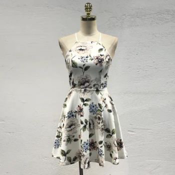 Women Floral Print Mini Dress with Back Lace Details - XH Textiles Ltd. - China