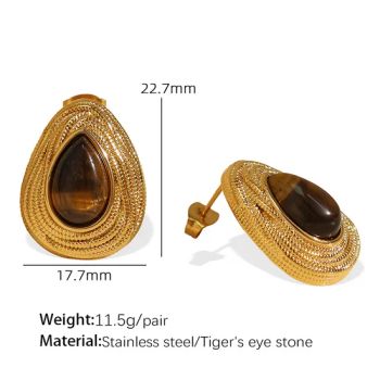 Vintage Tiger Eye Necklace and Earrings Set - 18K Gold Plated with Natural Stones - Yiwu Renrui E-commerce Business - China