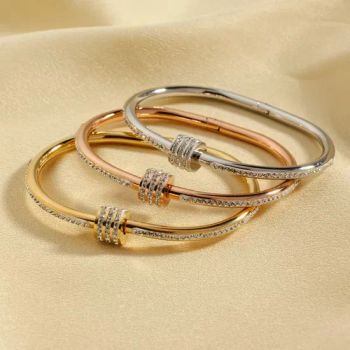 Gold Plated Stainless Steel Diamond Bracelet Cuff Tiny Waist Oval Bangles Anti Tarnish Jewellery Accessories - Putian Chengqiu Hui Trading Co., Ltd. - China