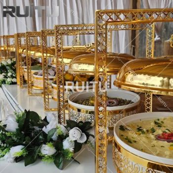Other Hotel & Restaurant Supplies Round Cheffing Dishes with Ceramic Food Pan Luxury Party Wedding Hanging Gold Buffet Food Warmer Chafing Dishes for Catering - Guangzhou Ruitu Co., Ltd. - China