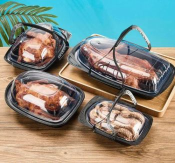 Disposable Food Grade Plastic PP Takeaway Container Microwavable Safe Roast Chicken Piegon Box with Handle Various Sizes - Henan First Rise Technology Co., Ltd - China