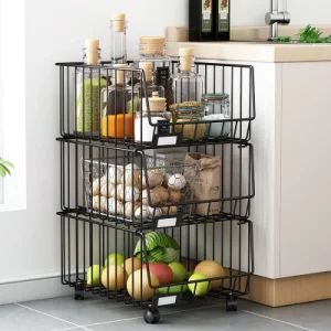 Premium Metal Floor Type 3 Layers Rolling Carts Kitchen Rotating Storage Trolley Carts Portable Storage Rack Fruit Basket - Qingyuan Xingxiang Hardware Products Co., Ltd - China