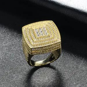Wholesale Natural Stones Brass Material Hip Hop Square Ring Micro Paving for Men - Dianzi Jewelry Manufacture Co., Ltd - China