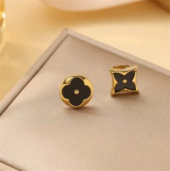 High-End Earrings, Gold-Plated Four-Leaf Clover Stud Earrings, Fashion Earrings and Accessories Stainless Steel Earrings Floral Earrings Earrings Jewelry - Putian Qiangju Department Store - China