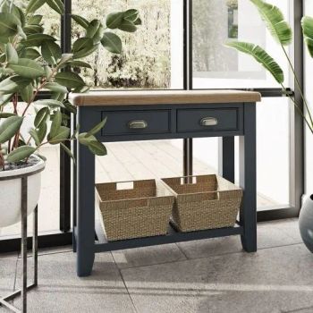 China Factory Supply Solid Oak Blue Painted Living Room Console Table Bedroom Side Table Dressing Table with Rattan Wicker Baskets - Qingdao Crescent Furniture Co., Ltd. - China
