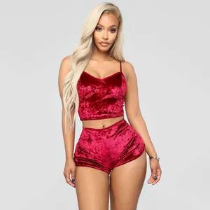 Red Night Wear Camisole Vest Women's Silk Sexy Luxury Two Piece Lingerie Sets - Putian GM Industry Co., Ltd. - China