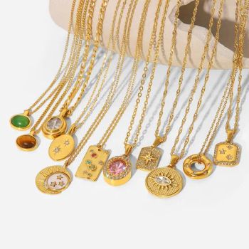 Natural Stone Stainless Steel Jewelry Necklace 18K Gold Plated Colorful Zircon Stainless Steel Necklace Jewelry Set for Woman - Dongguan Hongsheng Craft Gifts Co., Ltd. - China