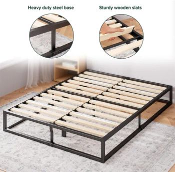Strong Structure Metal Platform Bed with Slatted Twin Bed Frame Mattress Foundation Headboard and Wood Slat Support for Adult Dormitory Hotel Use - Qingdao Keruyun Industrial Technology Co., Ltd. - China