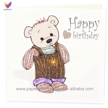 Teddy happy birthday quilling card / nice paper handmade card / greeting card for gift - PAPER ART VIET COMPANY LIMITED - Vietnam