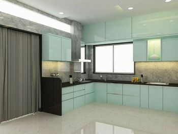 Acrylic Glass Kitchen Designing Service Texture Glossy Appearance Modern Maintenance Easy To Clean Kitchen Shape L Shaped - Akash Interiors - India