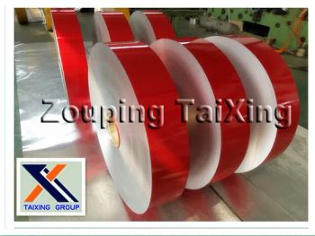 Red Coated Aluminium Coil / Strip for Medical Caps Shape Round HS Code 7606 Origin China Trademark TXAL Treatment - ZOUPING COUNTY TAI XING INDUSTRY AND TRADE CO., LTD. - China
