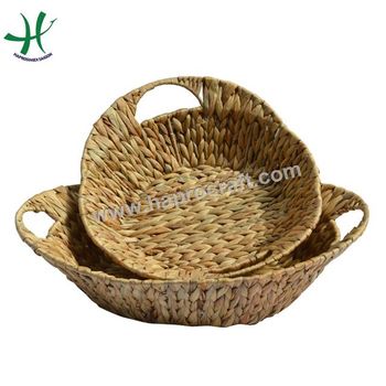 Wicker serving tray/ Round water hyacinth basket tray/ Fruit basket Decoration Tray set of 2 - HAPROSIMEX SAIGON - Vietnam