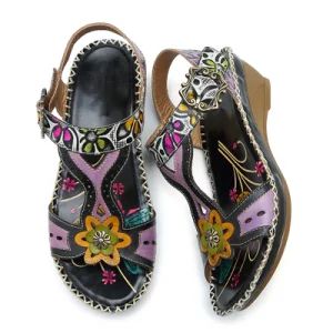 Bohemian Women Handmade Flower Painted Wedges Causal Sandals - Guangzhou Lamodie Footwear Ltd - China