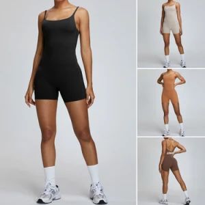 Tianchen Factory Wholesale Slimming Shorts Bodysuit for Women, One-Piece U Neck and U Back Dance Jumpsuits with Removable Chest Pads Fitness Workout Romper - DONGGUAN TIANCHEN GARMENT TECHNOLOGY CO., LTD. - China