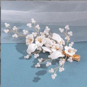 Gold Clay Flower Hair Clip. Bridal Wedding Porcelain Flower Hair Clip Headpiece. Bridal Pearl Clay Flower Hair Clip Hair Accessories - Yiwu Ba Yuan Jewelry Co., Ltd. - China