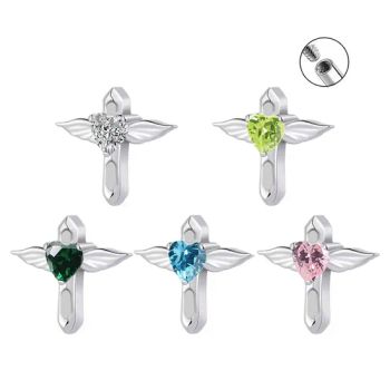 Fashion Jewelry Piercing Wholesale Titanium Jewelry F136 Titanium Labret Piercing Heart Shape Zircon Wing Lobe Stud Piercing - Dongguan Jiang Titanium Jewelry Co., LTD - China