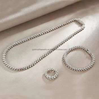 925 Silver Cubic Zirconia Tennis Choker Necklace Bracelet Ring Jewelry Sets - Guangzhou Leaye Jewelry Limited - China