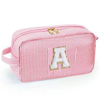 Personalized Logo Travel Letter Makeup Bag Cute Cosmetic Organizer Large Capacity Toiletry Bags Small Stripe Pouch for Gift - Jinjiang Chendai Yilai Craft Company - China