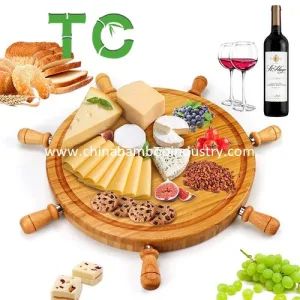 Natural Bamboo Cheese Board Set Cheese Tray Charcuterie Board Includes 6 Cheese Knives - XIAMEN TWO CITY IMP AND EXP CO., LTD. - China