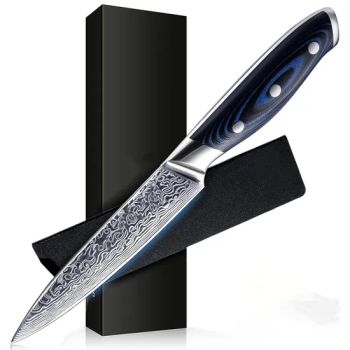 Ds-2964b 5 Inch Japanese Damascus Vg10 67 Layer Kitchen Fruit Paring Chef Utility Knives -Blue G10 Handle Razor Sharp Blade Knife - Chongqing Deng's Yaohe Knifeware Co., Ltd. - China