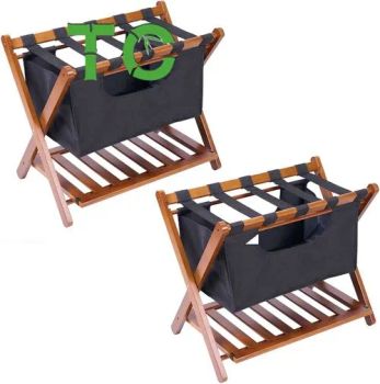 Wholesale Luggage Stand Double Tiers Bamboo Luggage Holder with Shelf Foldable Luggage Racks for Suitcase Stand - XIAMEN TWO CITY IMP AND EXP CO., LTD. - China