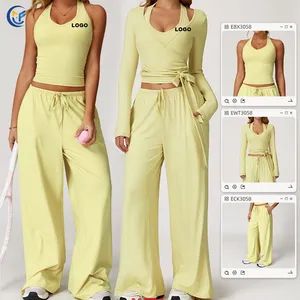 Wholesale 3 Piece Drawstring Waist Sports Pants Gym Wear Suits Women s Fitness Workout Yoga Set Flared Leggings KrmDxF - Xiamen Morphy Technology Co., Ltd. - China