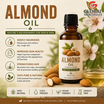 100% Pure Cold Pressed Sweet Almond Oil for Hair & Skin  - Global Merchants - India