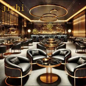 Luxury Black Gold Lounge Set with Leather Armchairs and Marble Round Table - Ganzhou Jizhi Fumniture Manufacturing Co., Ltd - China