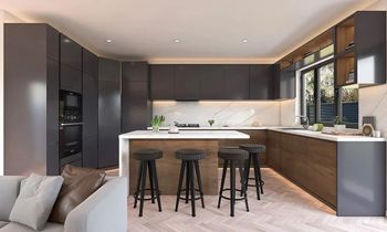L Shaped Modular Kitchen Workflow Smooth Layout L Shaped Warranty 10 Years Delivery Charges Yes Kitchen Design L-Shape Storage Capacity - Abhi Constructions - India