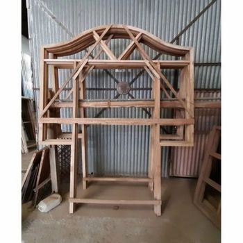 Wood Attached Door Frame With Window, Frame Material: Imported Sagwan Tik, Size: 7 X 8.5 Feet - Swastik Timber And Steel Works - India