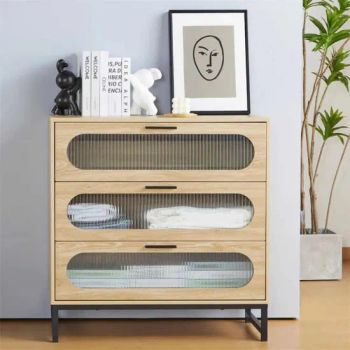 Modern Living Room Cabinet Wooden Glass Chest of Drawers with 3 Drawers - Fujian Yuanfu Import & Export Trading Co., Ltd. - China