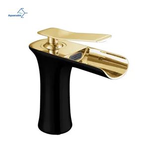 Modern Luxury Black and Golden Wide Mouth Waterfall Basin Faucet Kitchen Sinks Faucets - Shanghai Aquacubic Sanitaryware Co., Ltd. - China