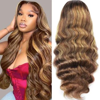 Wholesale Highlight Body Wave P4/27 Honey Blonde HD Transparent Lace Frontal Human Hair Wig - Xuchang Elegant Hair Products Co., Ltd. - China