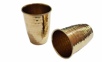Pure Source India Pure Brass Lassi Glass Tumbler, Dotted Design, Drinkware, 250 ML - Pure Source India - India