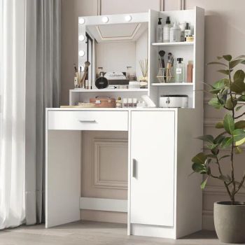 Modern White Dressing Table with Stool Set, LED Bulbs Condition New Wood Style Panel Customized Customized Origin Shandong - Shouguang E-Home Industry and Trade Co., Ltd - China