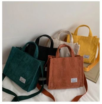 Custom Women Corduroy Canvas Shoulder Bag Eco Messenger Bags Small Casual Cotton Canvas Tote Crossbody Bag - Times Chensheng (Xiamen) Trading Co., Ltd. - China