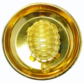 Zinc Kachua Plate Set Color Golden Material Zinc Plate Shape Round Finish Brass Coated Set Contains Kachua and Plate Design Feature Kachua Tortoise Plate - Niharika Trading Co. - India