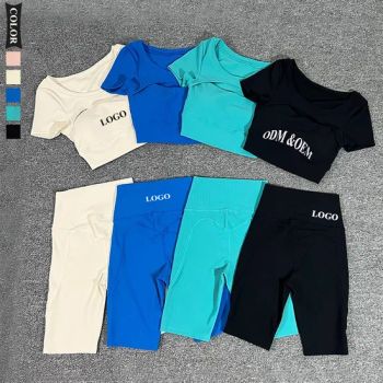 Ribbed 2 Piece Sports Bra Yoga Suit Gym Fitness Yoga Wear for Women Running Training Set Hip Lift Cycling Shorts - Xiamen Meiju Garment Co., Ltd. - China